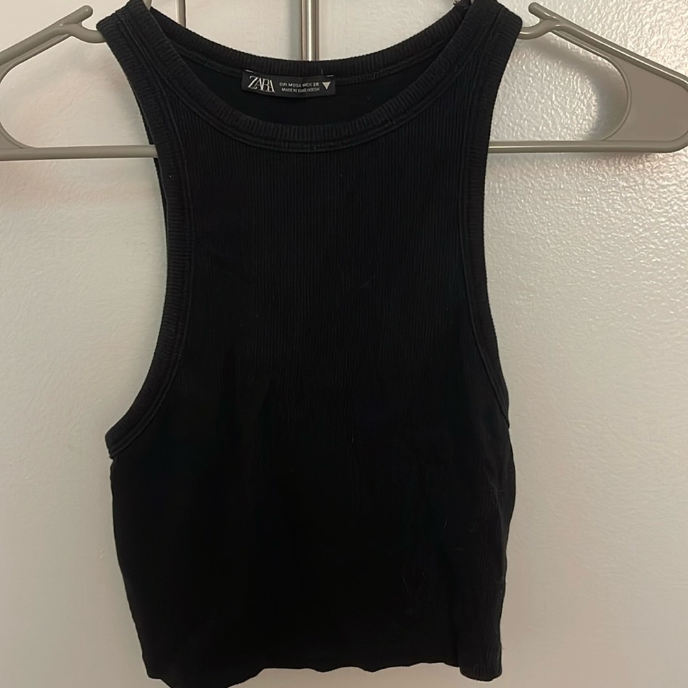 Zara staple black racer back crop tank